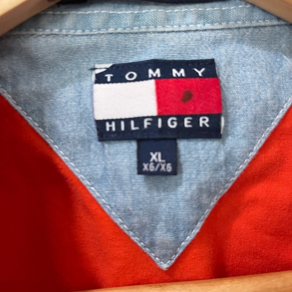 Vintage 90’s Tommy Hilfiger Shacket Men’s Large Orange Jacket shirt windbreaker - Picture 4 of 16